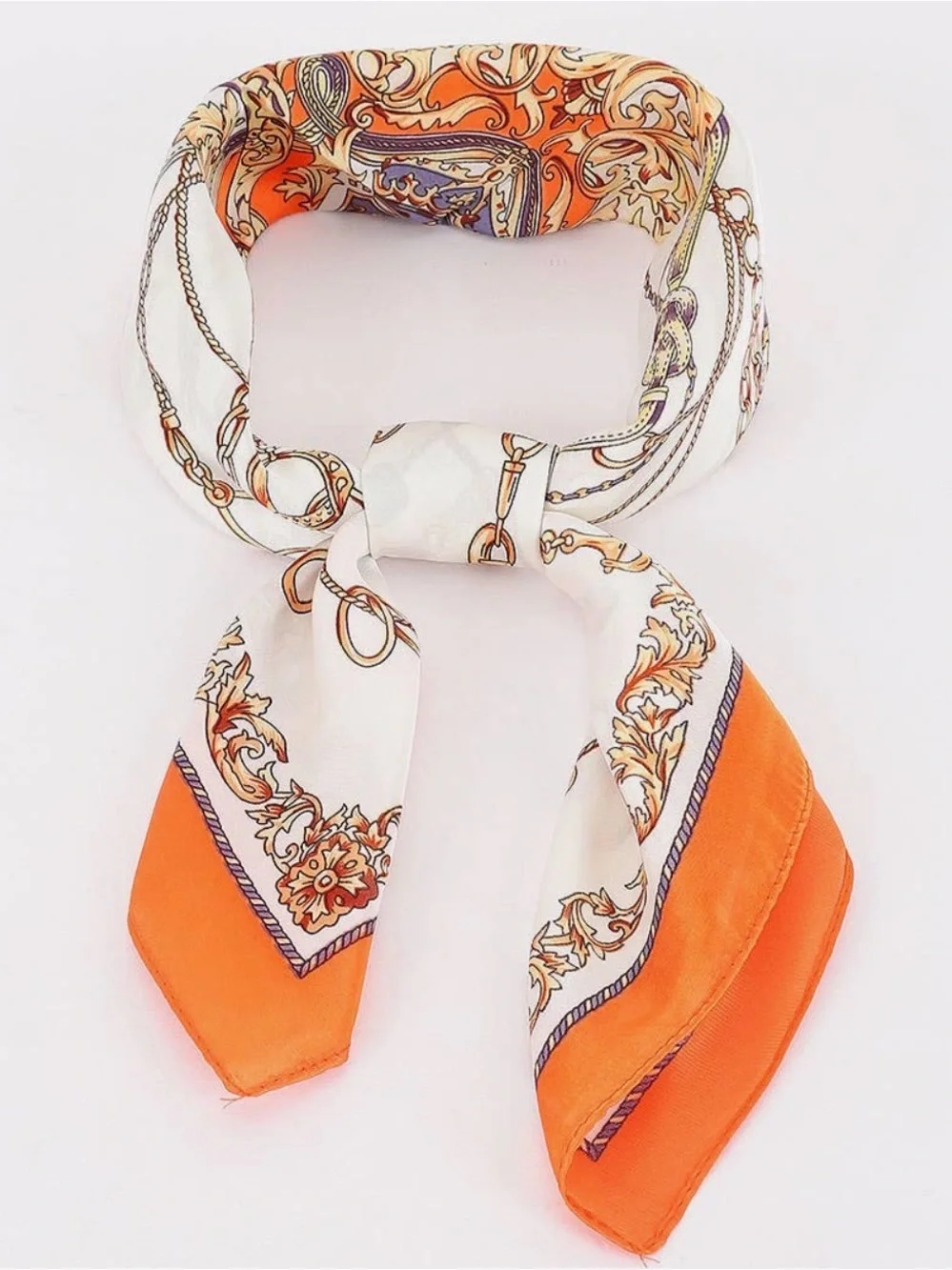 Silk-Feel Orange & White Printed Neck Scarf